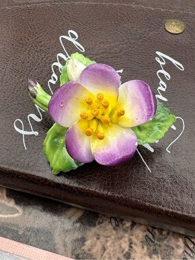 Vintage English Bone China Flower Brooch Cottagecore Floral Pin